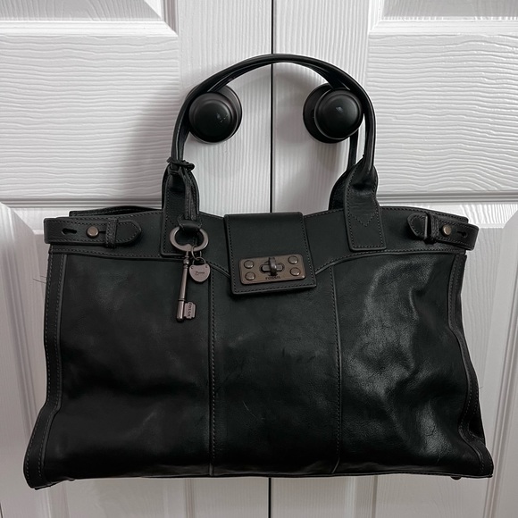 Fossil Bags Fossillong Live Vtg 954 Black Leather Lg Satchel Poshmark